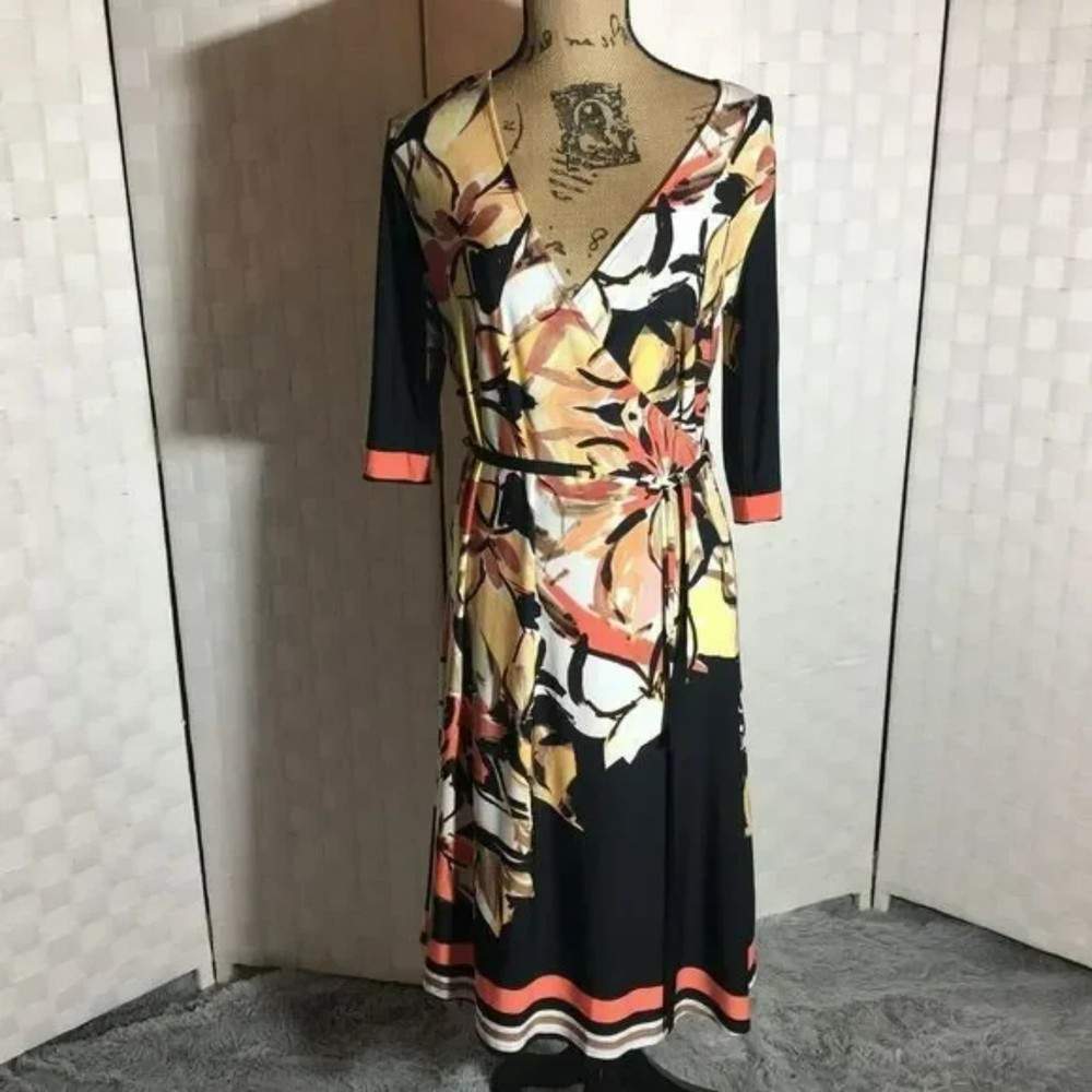 multicolor misia floral belted 1/2 sleeve dress size small